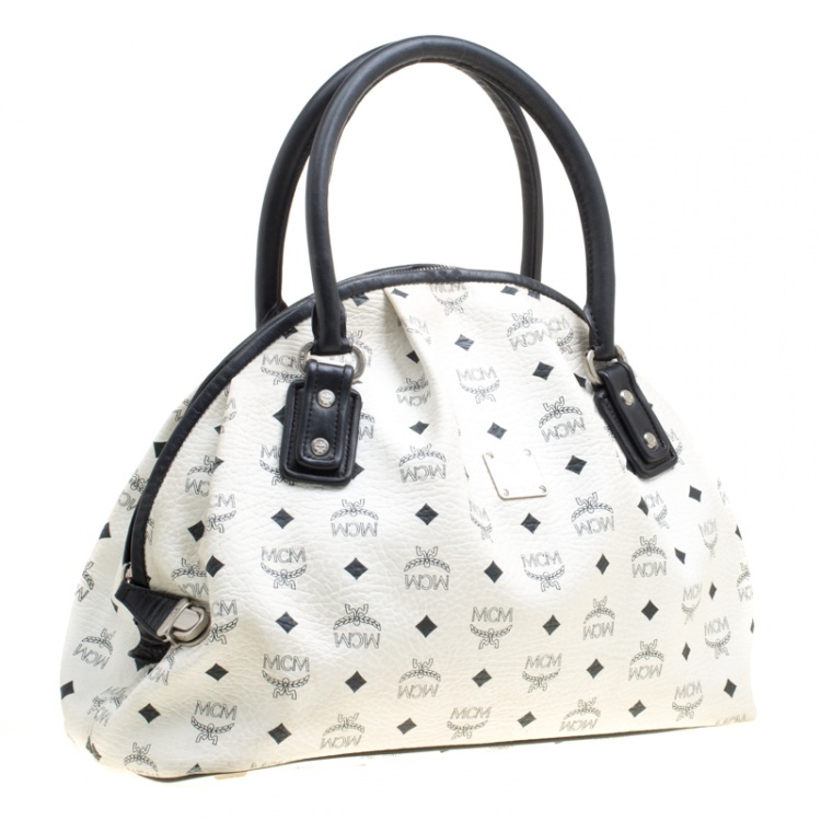 Pre Owned MCM White Visetos Leather Dome Satchel