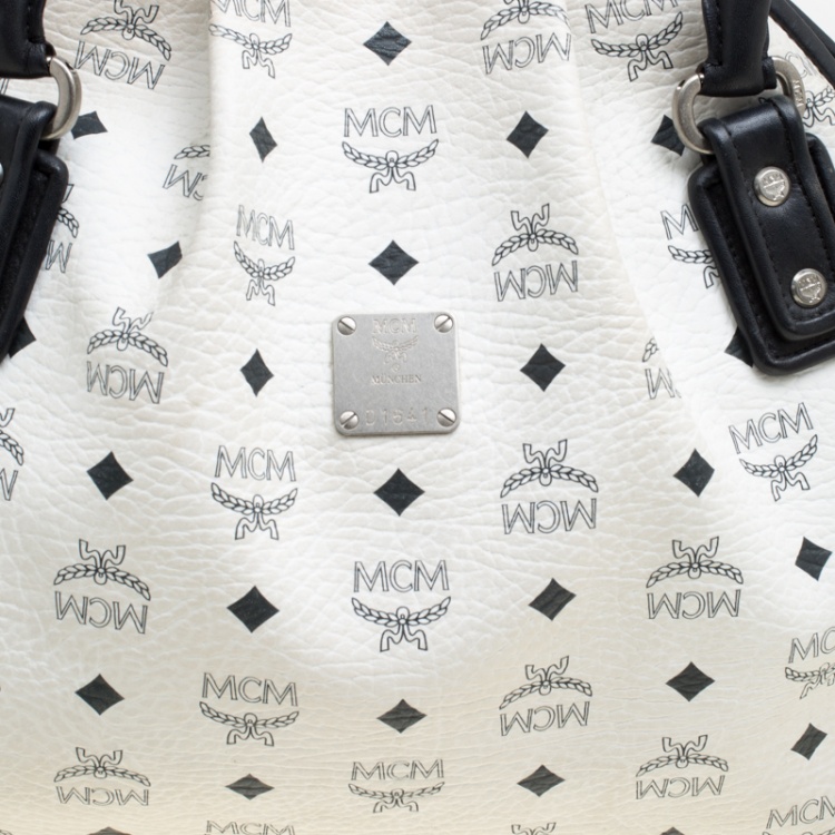 Pre Owned MCM White Visetos Leather Dome Satchel