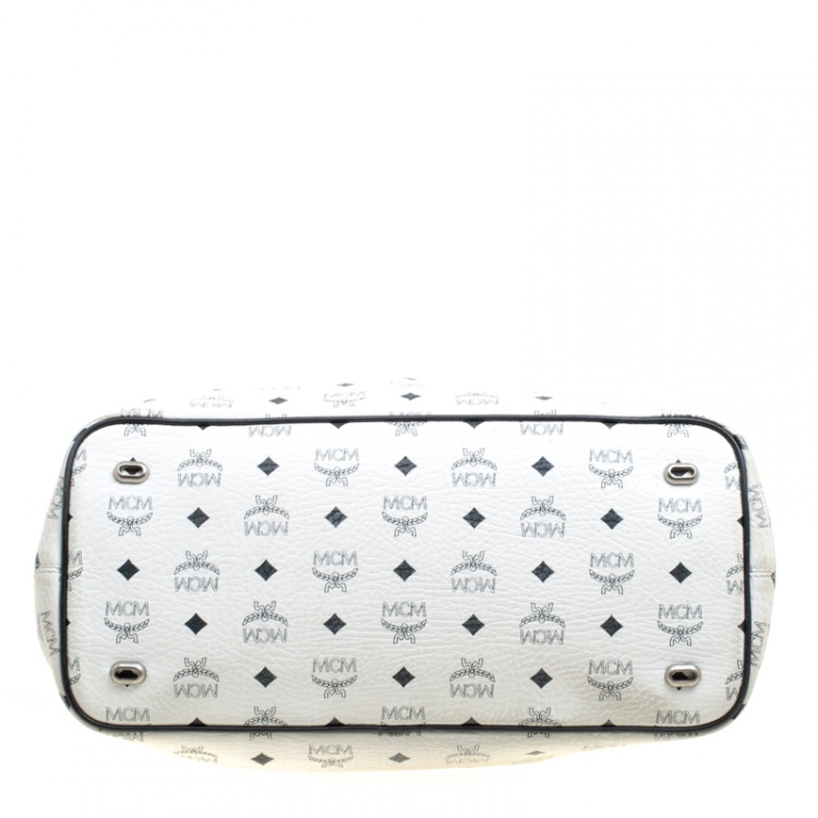 Pre Owned MCM White Visetos Leather Dome Satchel