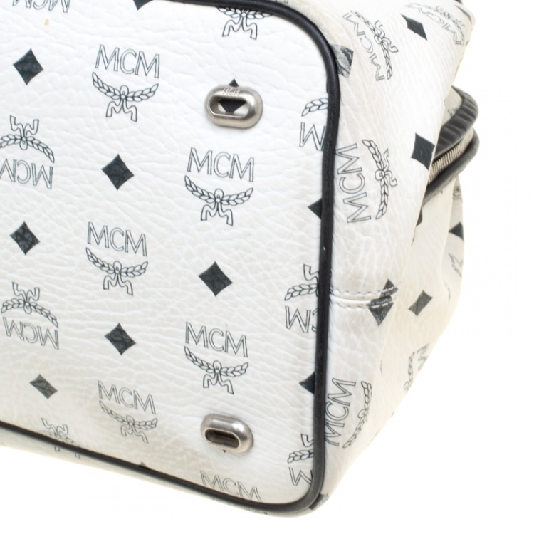Pre Owned MCM White Visetos Leather Dome Satchel