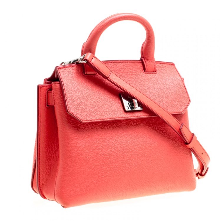 Pre Owned MCM Red Leather Small Milla Top Handle Bag