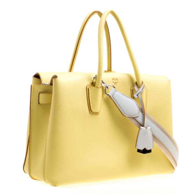 Pre Owned MCM Yellow Leather Medium Milla Top Handle Bag