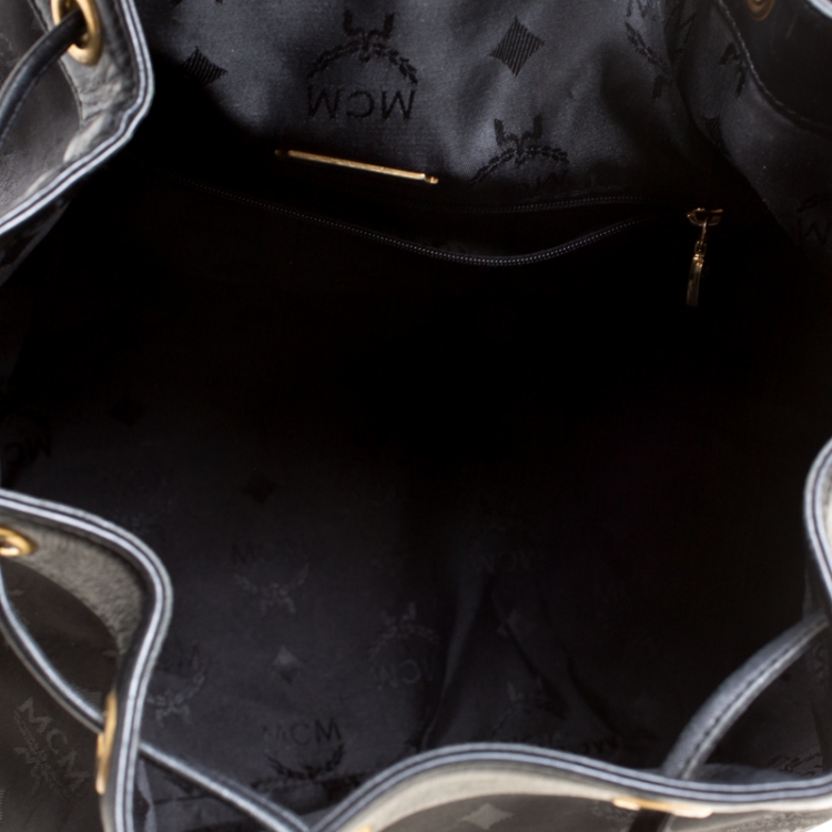 Pre Owned MCM Black Nylon Drawstring Bucket Bag