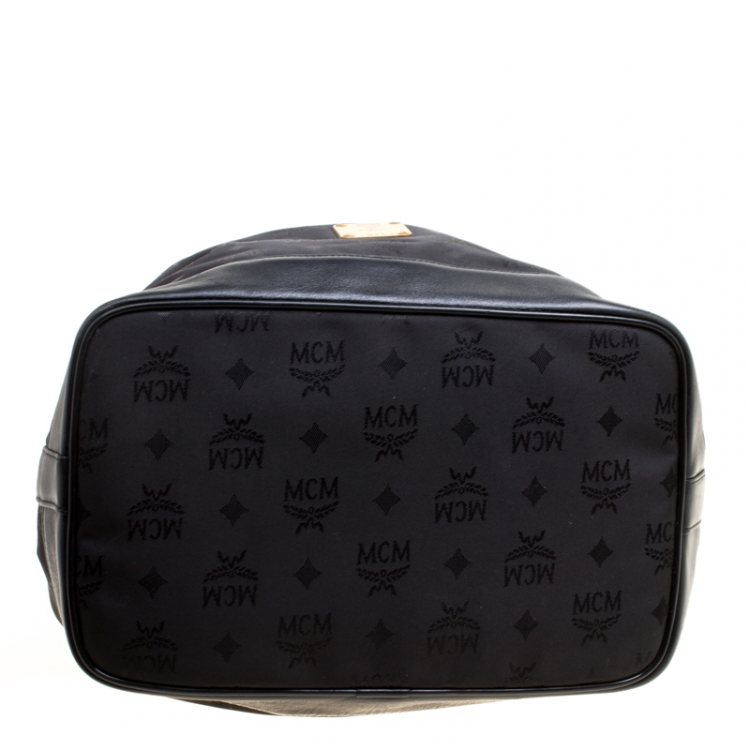 Pre Owned MCM Black Nylon Drawstring Bucket Bag