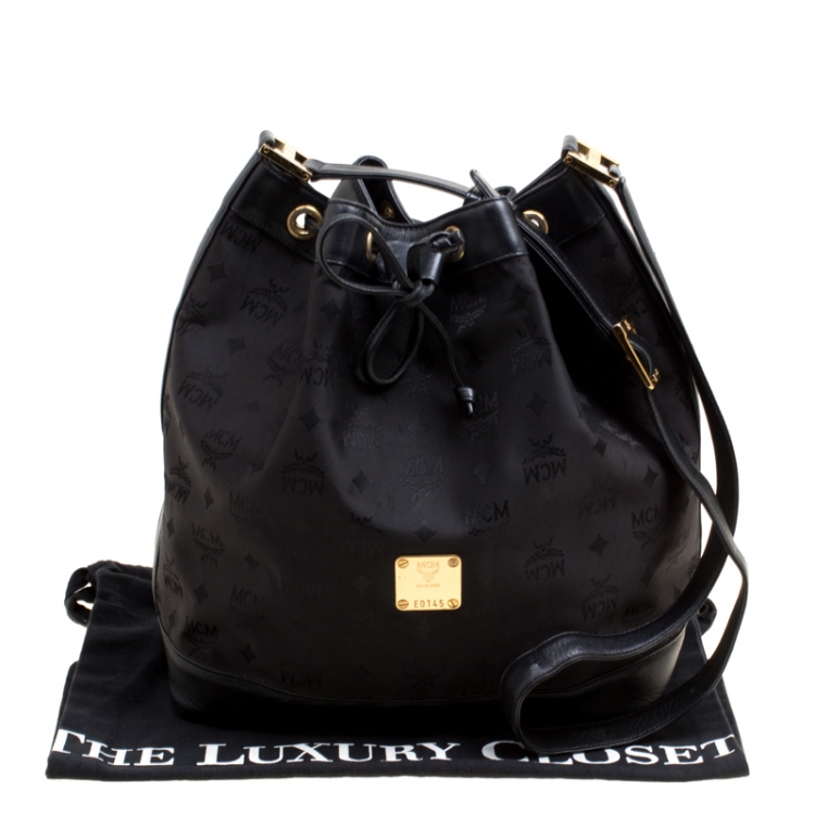 Pre Owned MCM Black Nylon Drawstring Bucket Bag