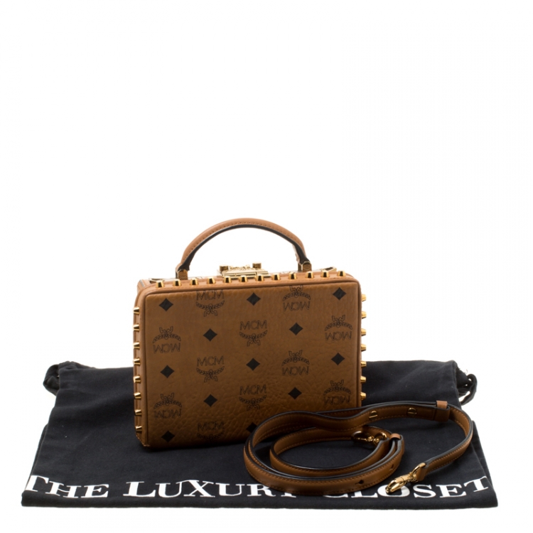Pre Owned MCM Cognac Leather Berlin Top Handle Shoulder Bag