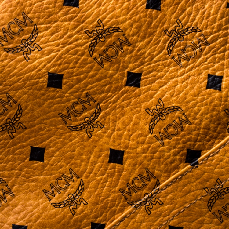 Pre Owned MCM Cognac Visetos Coated Canvas Extra Large Heritage Top Zip Shopper Tote
