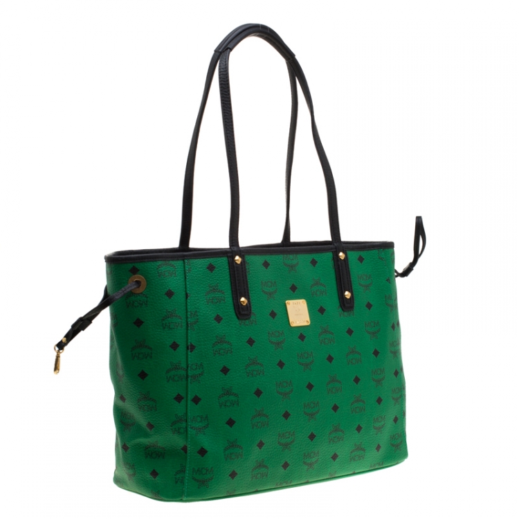 مملوكة مسبقًا MCM Green/Black Visetos Leather Shopper Project Reversible Tote