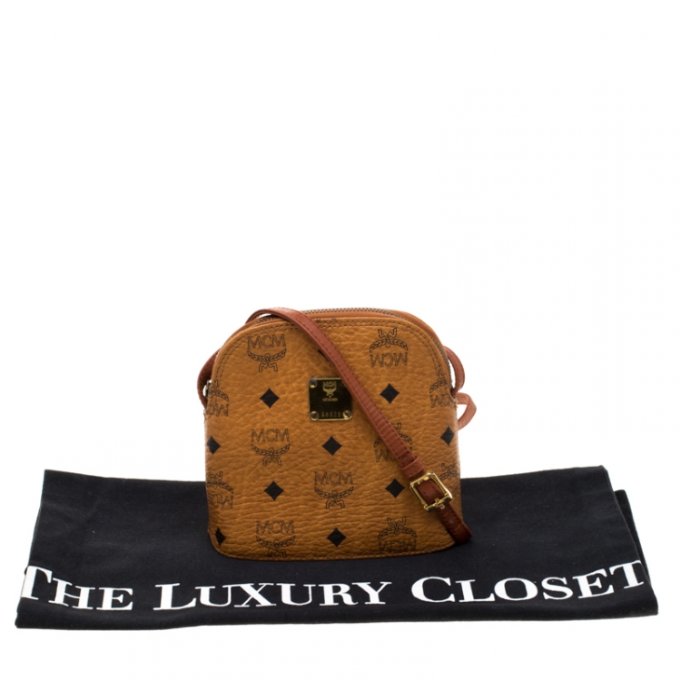 مملوكة مسبقًا MCM Cognac Visetos Leather Zip Crossbody Bag