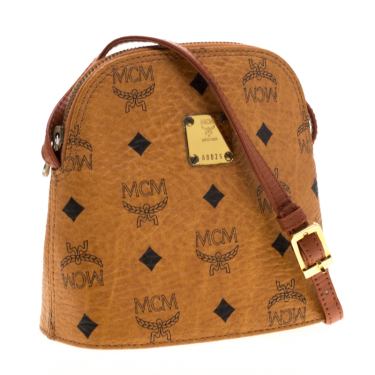 مملوكة مسبقًا MCM Cognac Visetos Leather Zip Crossbody Bag