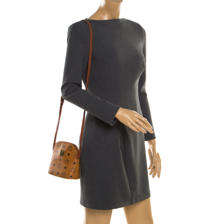 مملوكة مسبقًا MCM Cognac Visetos Leather Zip Crossbody Bag
