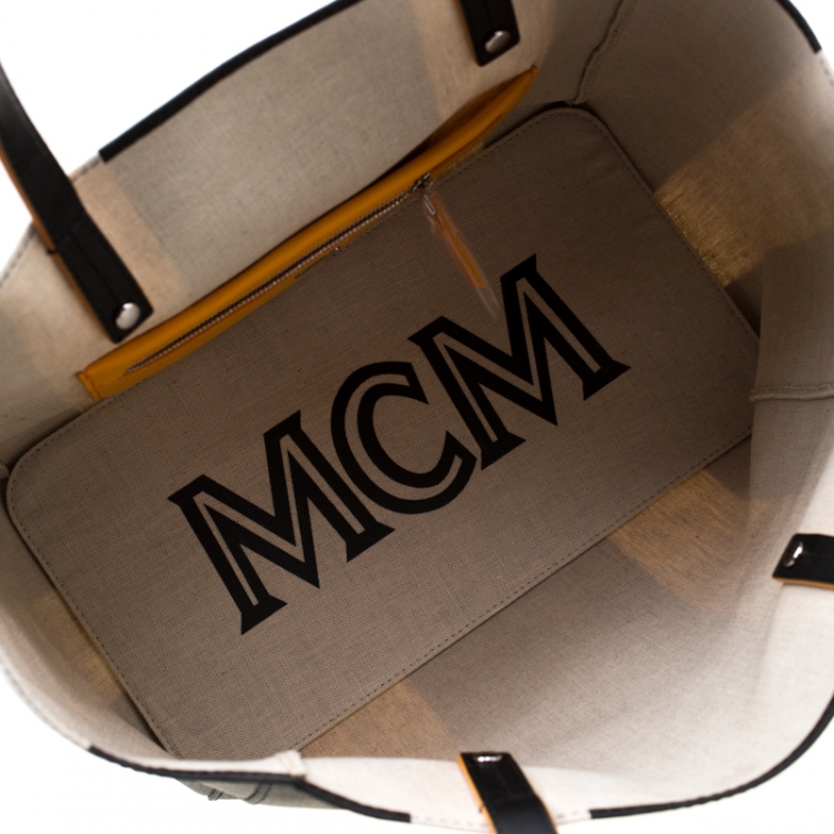 Pre Owned MCM Black/White Canvas Medium Ilse East-West Tote