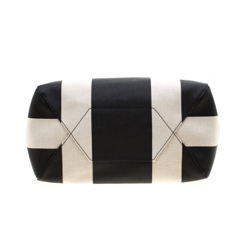 Pre Owned MCM Black/White Canvas Medium Ilse East-West Tote
