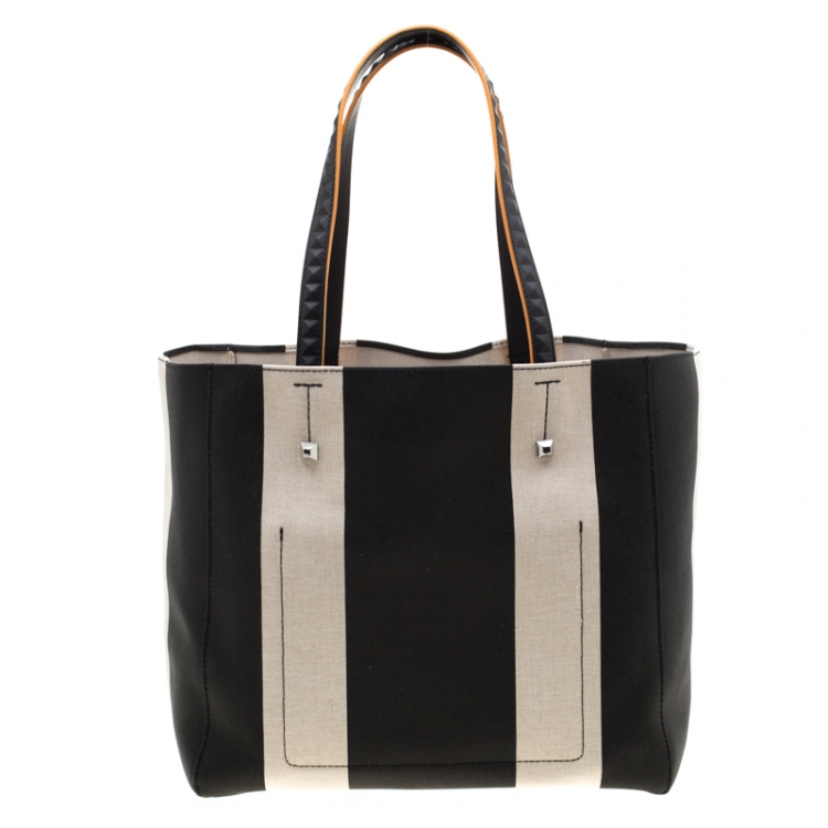 Pre Owned MCM Black/White Canvas Medium Ilse East-West Tote