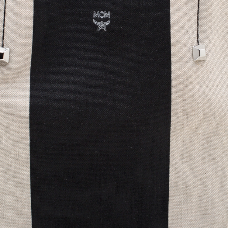 Pre Owned MCM Black/White Canvas Medium Ilse East-West Tote