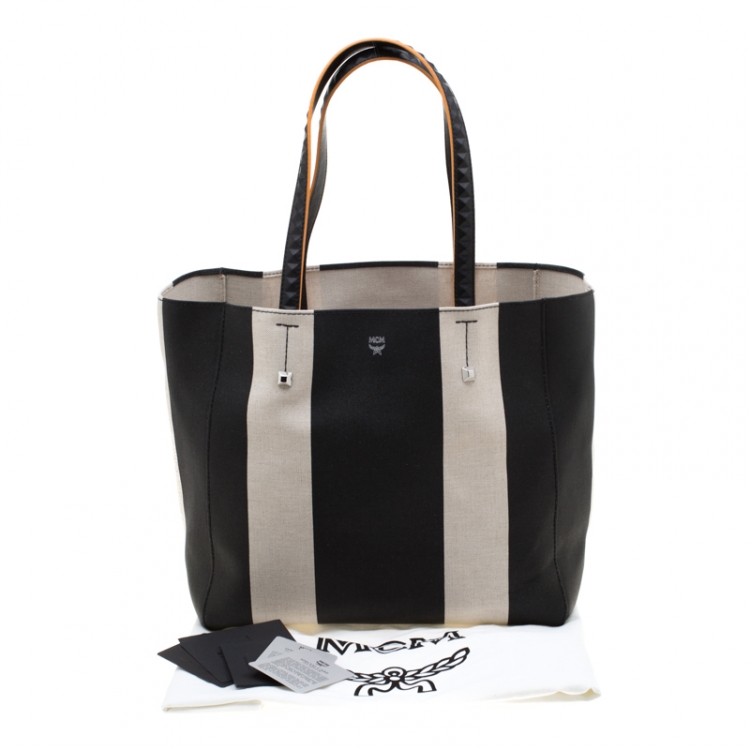 Pre Owned MCM Black/White Canvas Medium Ilse East-West Tote