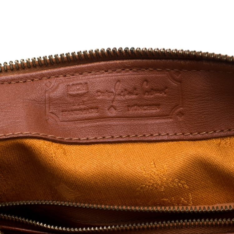 Pre Owned MCM Cognac Visetos Coated Canvas Small Heritage Boston Bag