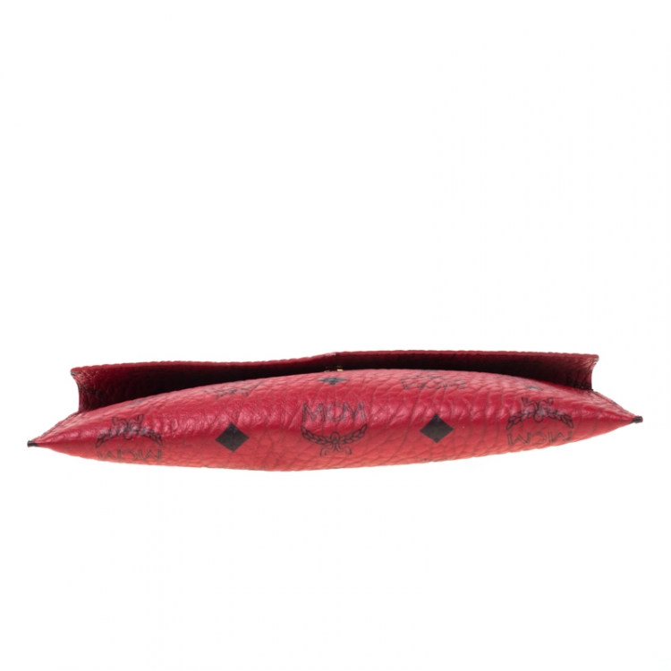 Pre Owned MCM Red Visetos Leather Envelope Clutch