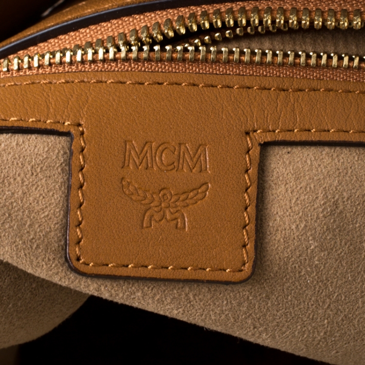 Pre Owned MCM Cognac Visetos Coated Canvas and Leather Crossbody Bag