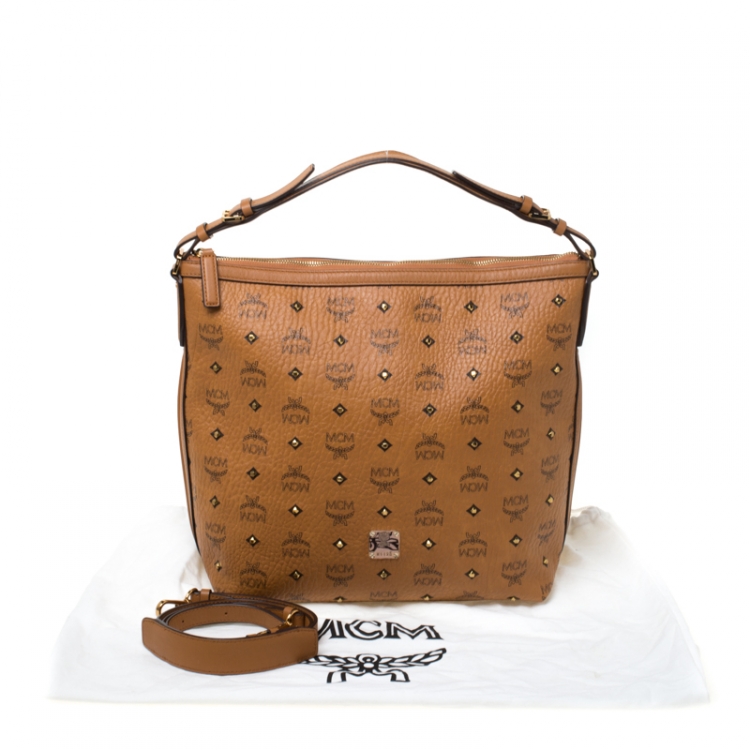 Pre Owned MCM Cognac Visetos Coated Canvas and Leather Crossbody Bag