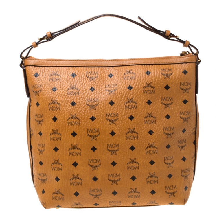 Pre Owned MCM Cognac Visetos Coated Canvas and Leather Crossbody Bag