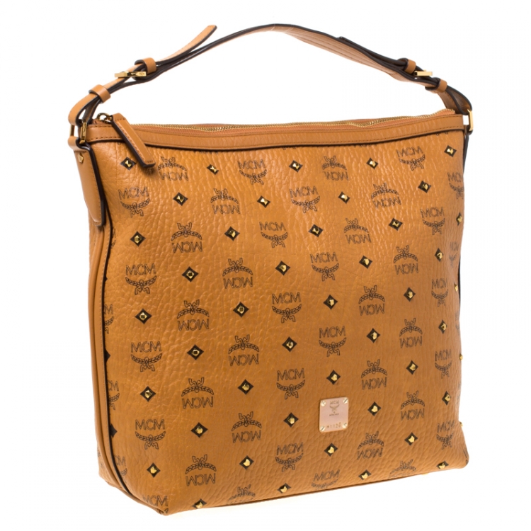 Pre Owned MCM Cognac Visetos Coated Canvas and Leather Crossbody Bag