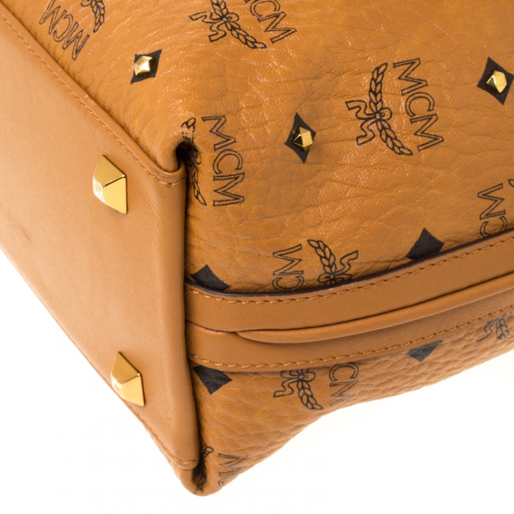 Pre Owned MCM Cognac Visetos Coated Canvas and Leather Crossbody Bag