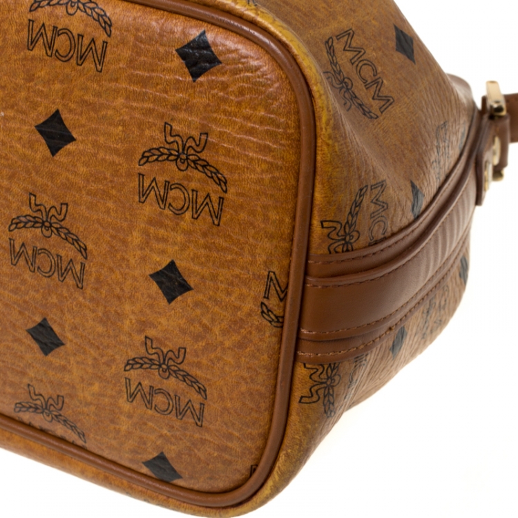 Pre Owned MCM Cognac Visetos Coated Canvas Heritage Drawstring Bag