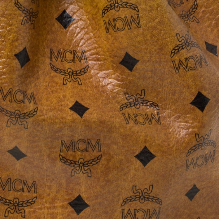 Pre Owned MCM Cognac Visetos Coated Canvas Heritage Drawstring Bag