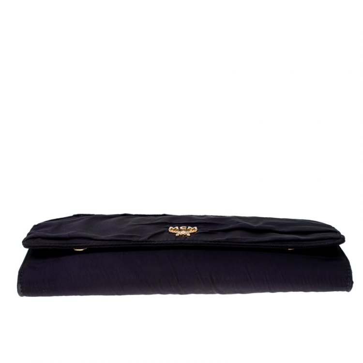 Pre Owned MCM Purple Satin Flap Clutch