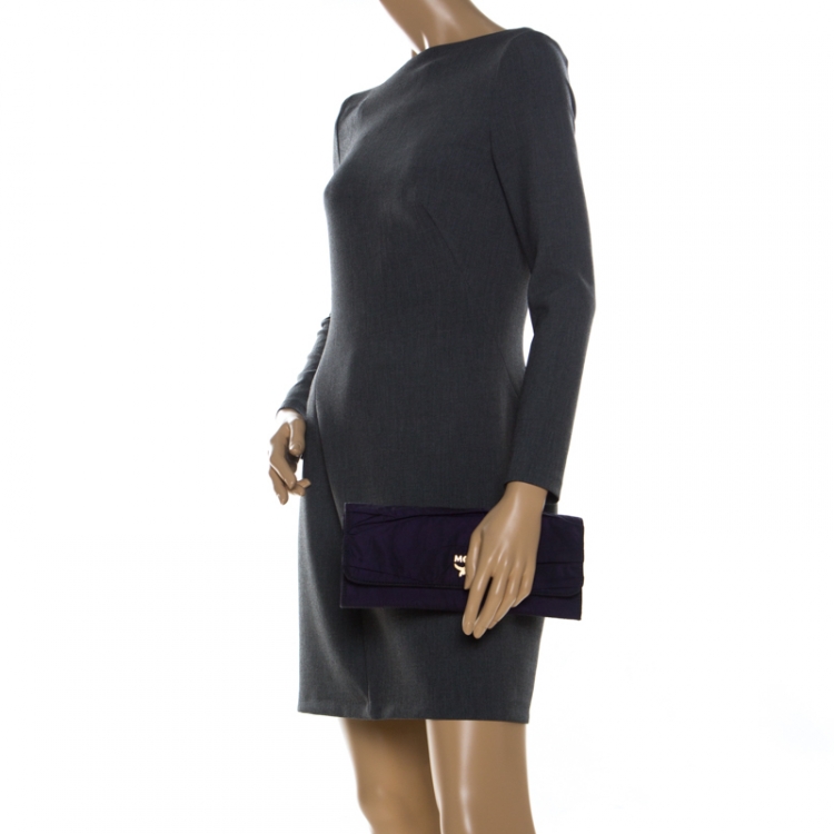 Pre Owned MCM Purple Satin Flap Clutch