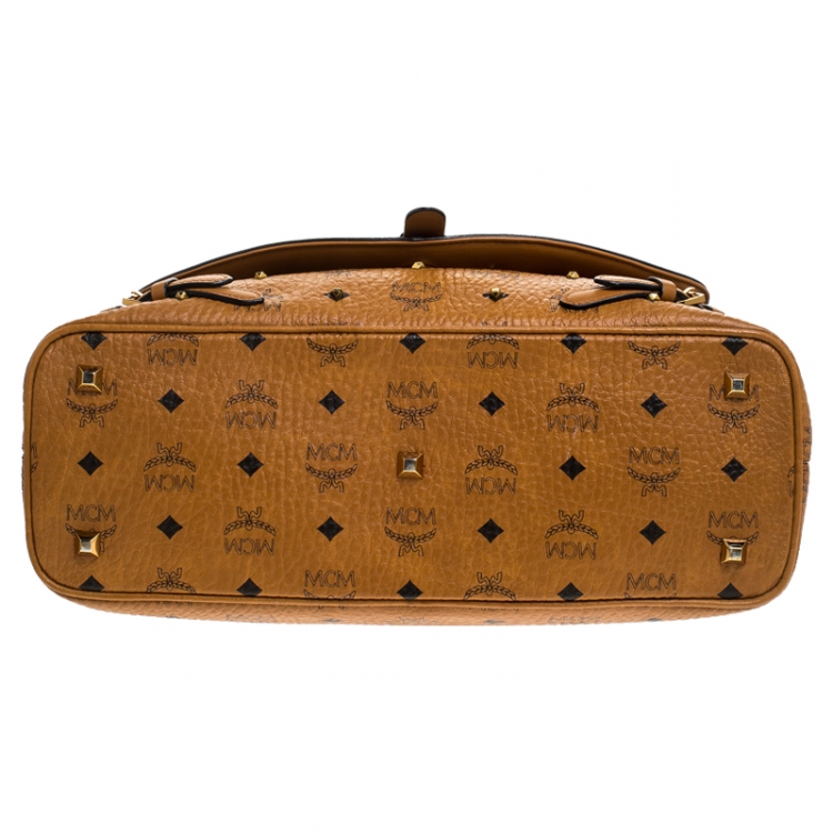 Pre Owned MCM Cognac/Black Visetos Leather Top Handle Bag            