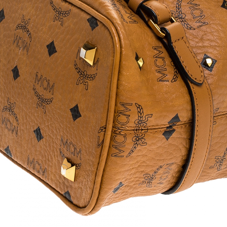 Pre Owned MCM Cognac/Black Visetos Leather Top Handle Bag            