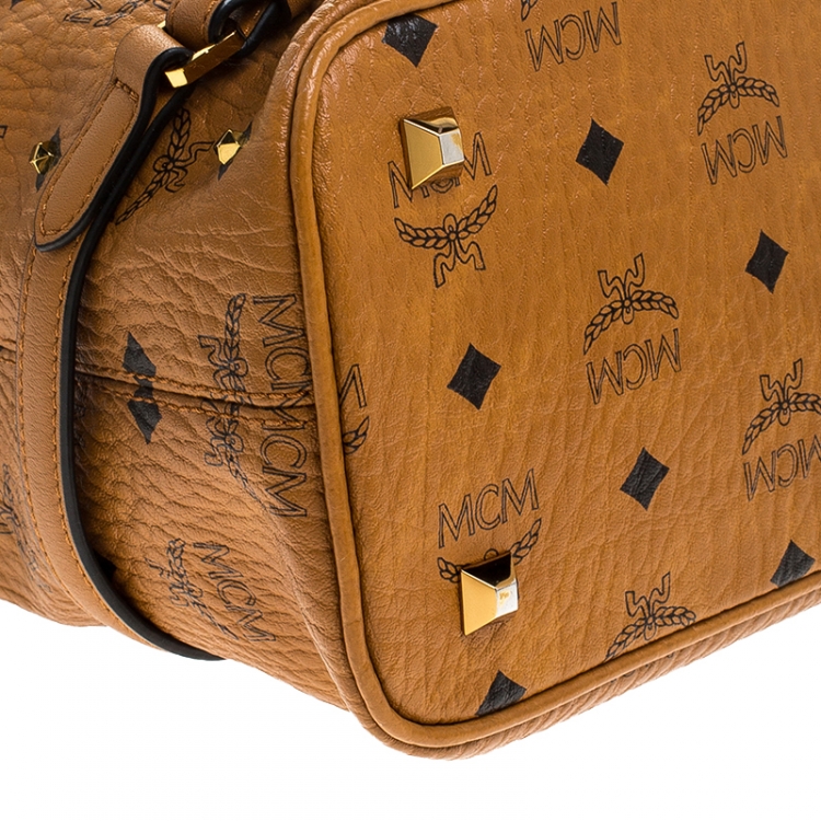 Pre Owned MCM Cognac/Black Visetos Leather Top Handle Bag            