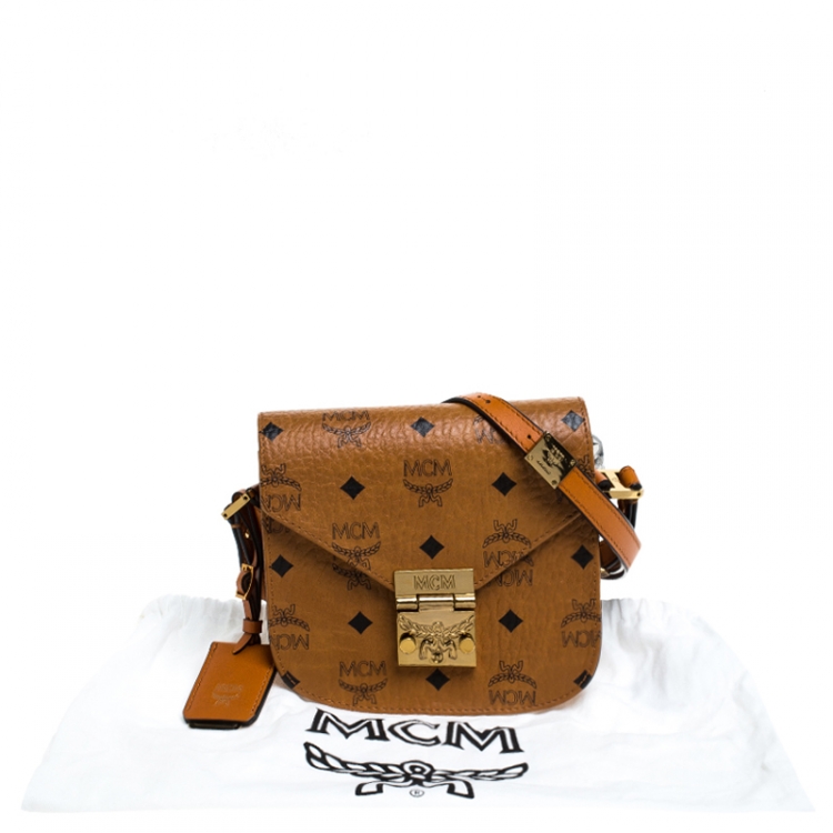 Pre Owned MCM Cognac Visetos Coated Canvas and Leather Patricia Crossbody Bag