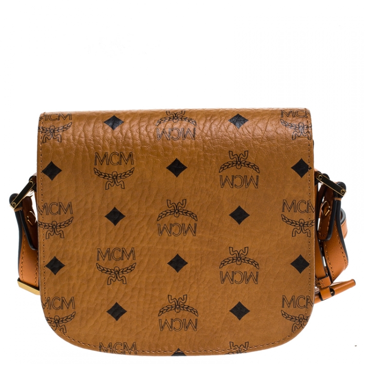 Pre Owned MCM Cognac Visetos Coated Canvas and Leather Patricia Crossbody Bag