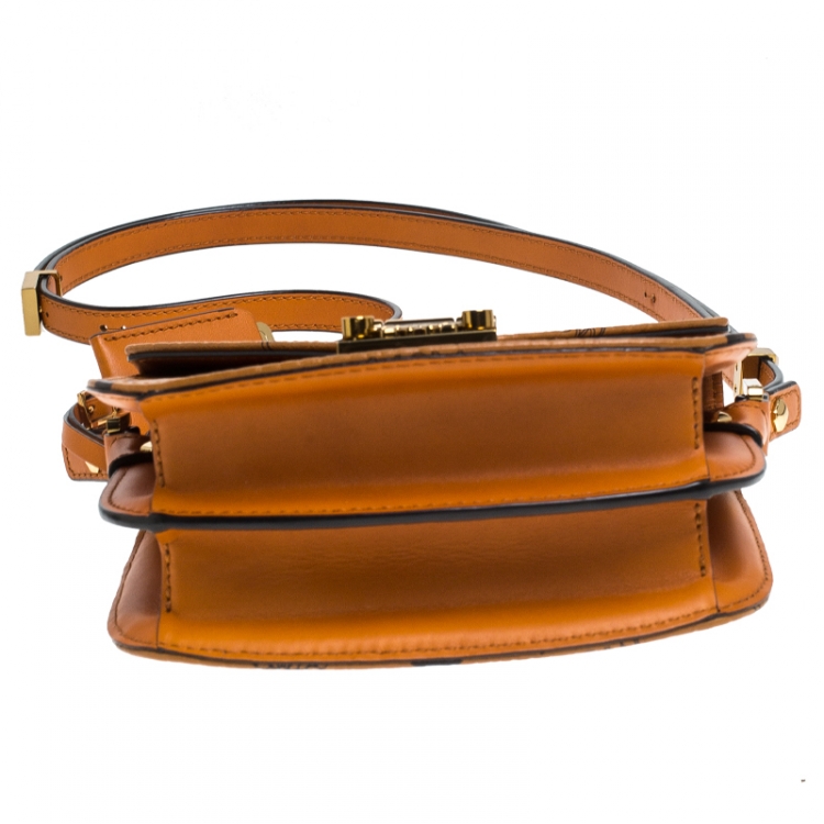 Pre Owned MCM Cognac Visetos Coated Canvas and Leather Patricia Crossbody Bag