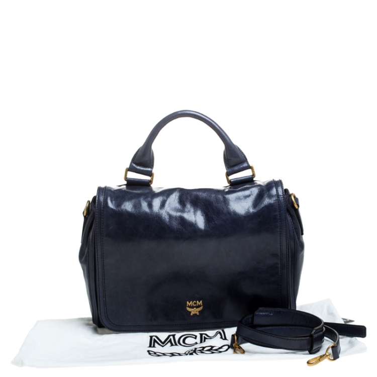 Pre Owned  MCM Blue Vitello Leather Top Handle Bag