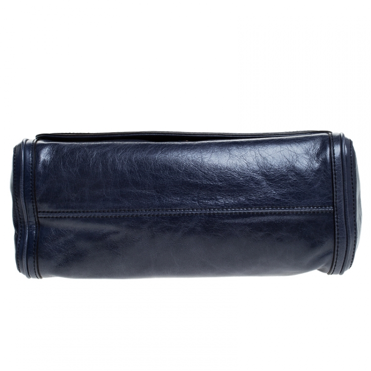 Pre Owned  MCM Blue Vitello Leather Top Handle Bag
