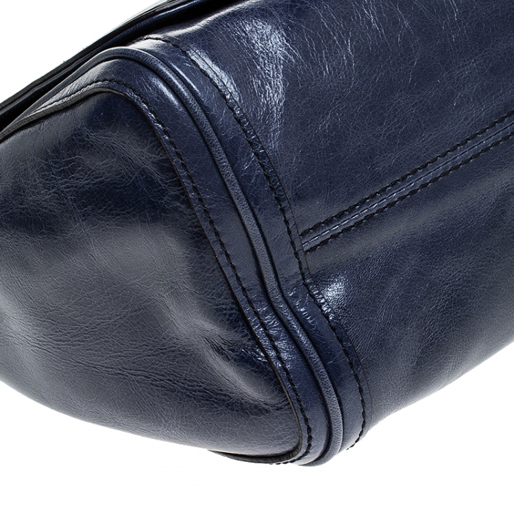 Pre Owned  MCM Blue Vitello Leather Top Handle Bag