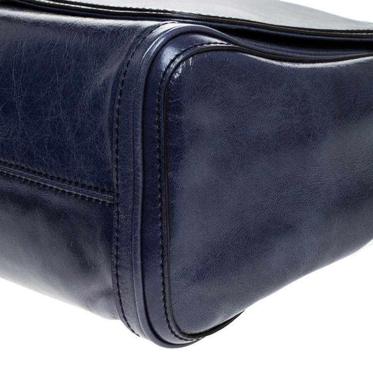Pre Owned  MCM Blue Vitello Leather Top Handle Bag
