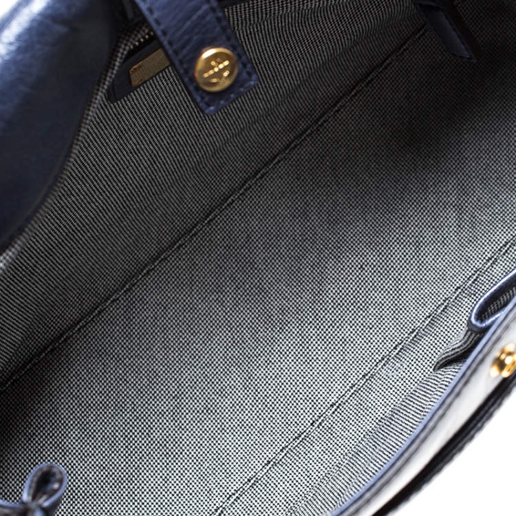 Pre Owned  MCM Blue Vitello Leather Top Handle Bag