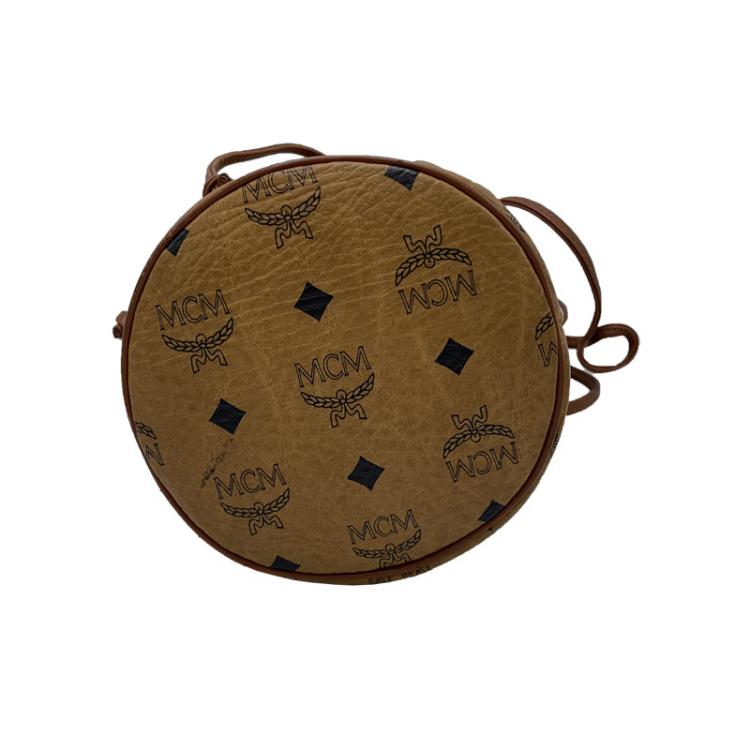 Pre Owned MCM Cognac Visetos Coated Canvas Bucket Shoulder Bag