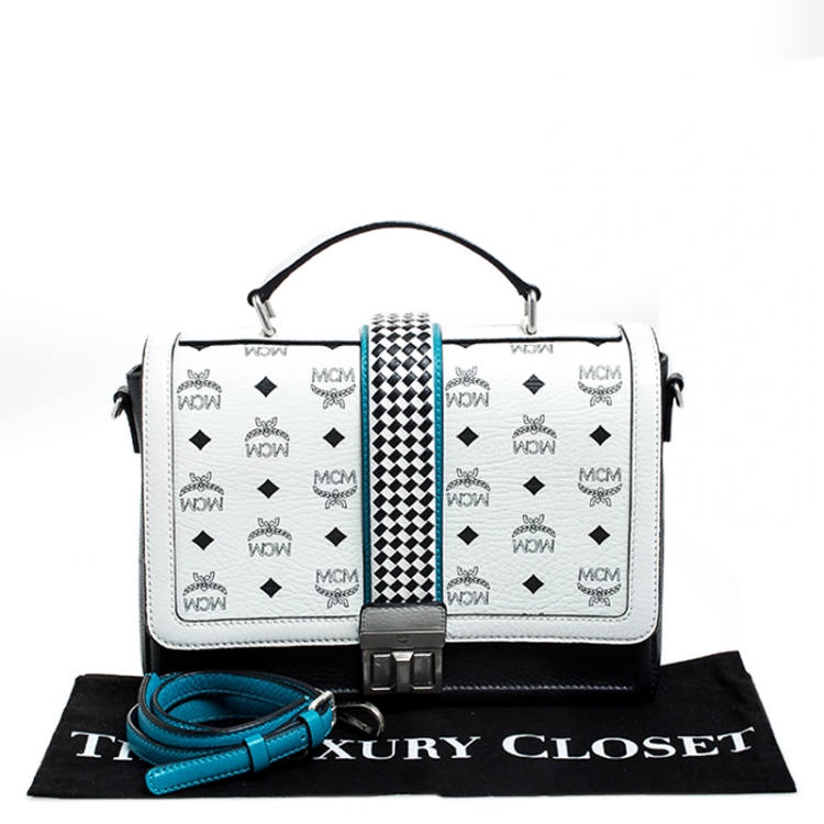 Pre Owned MCM White Visetos Top Handle Bag