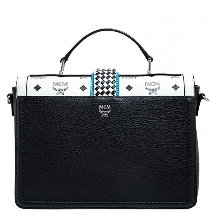 Pre Owned MCM White Visetos Top Handle Bag