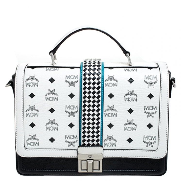 Pre Owned MCM White Visetos Top Handle Bag