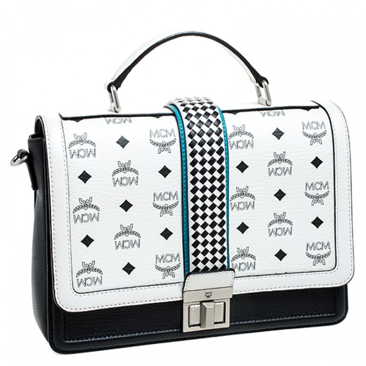 Pre Owned MCM White Visetos Top Handle Bag