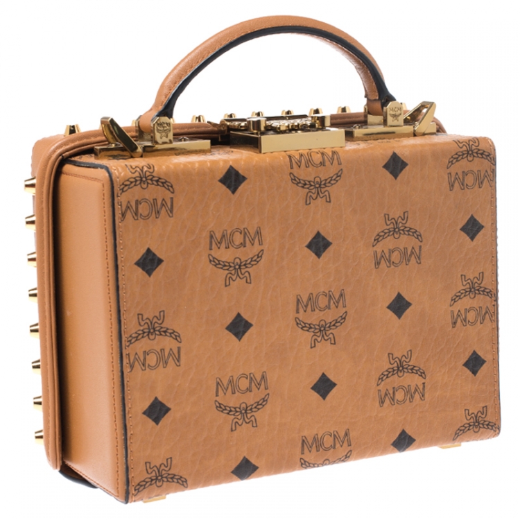 Pre Owned MCM Cognac Leather Berlin Top Handle Shoulder Bag
