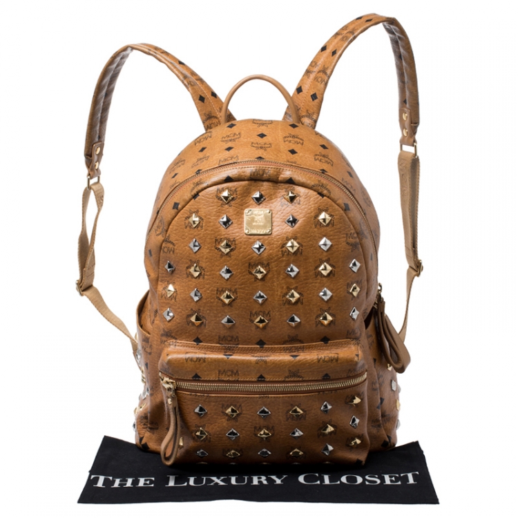 Pre Owned MCM Cognac Visetos Leather Large Studs Stark Backpack  