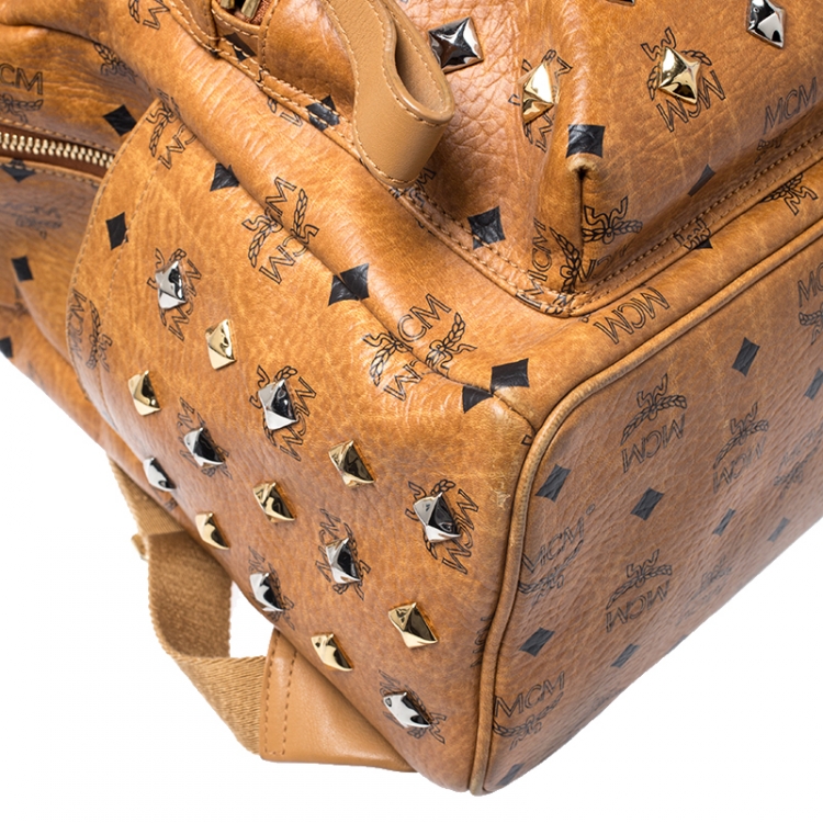 Pre Owned MCM Cognac Visetos Leather Large Studs Stark Backpack  